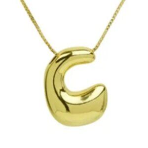 14k Gold Plated Chunky Balloon Bubble Initial Charm Pendant Necklace - Letter C